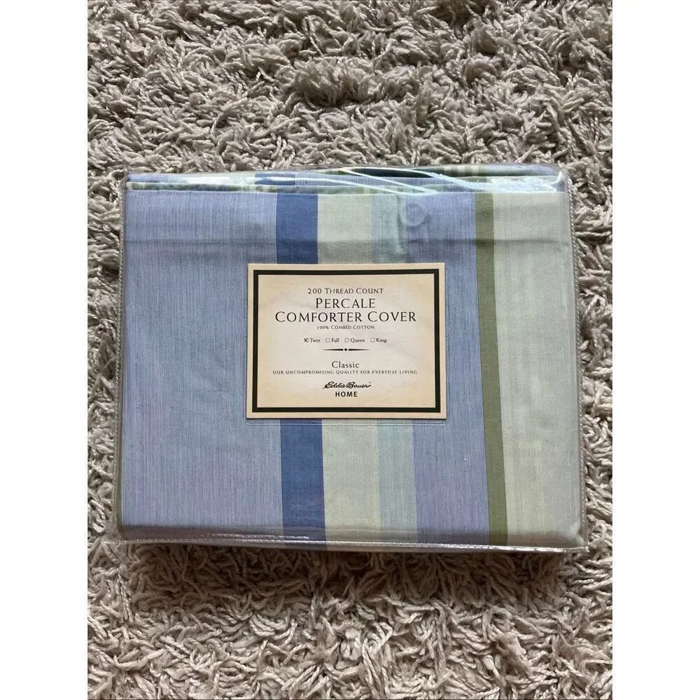NEW Vintage EDDIE BAUER Twin Percale Comforter Cover Multi Striped